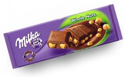 Молочный шоколад Milka Whole Nuts с цельным фундуком 250 грамм